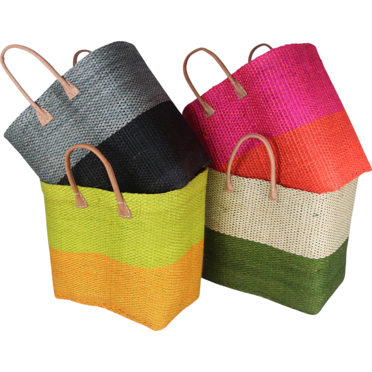 Bag Sisal Tote- Lime & Yellow