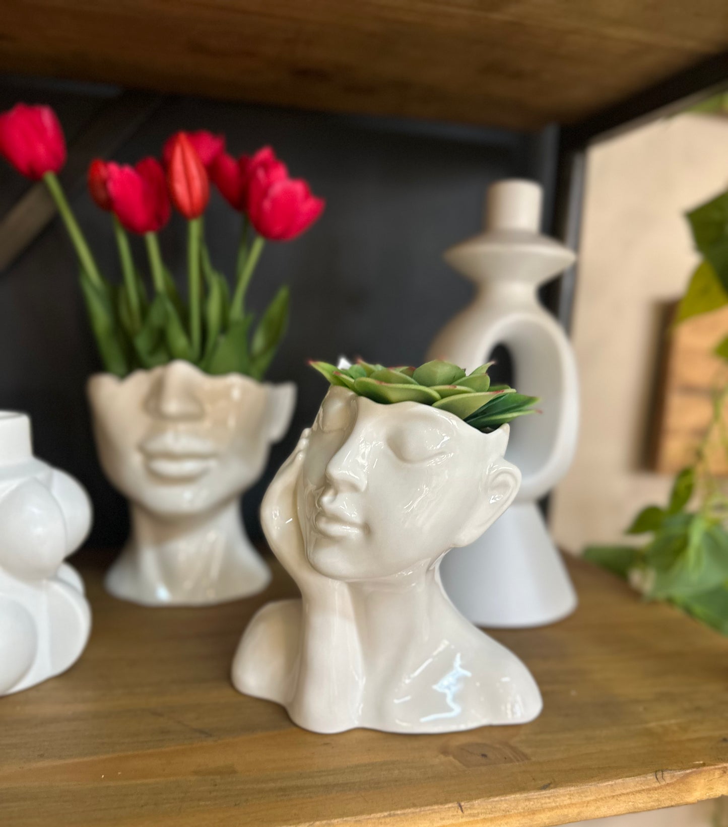 Lady Face Vase - White