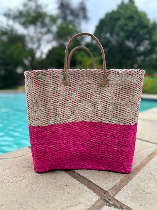 Bag Sisal Tote - Pink & Natural