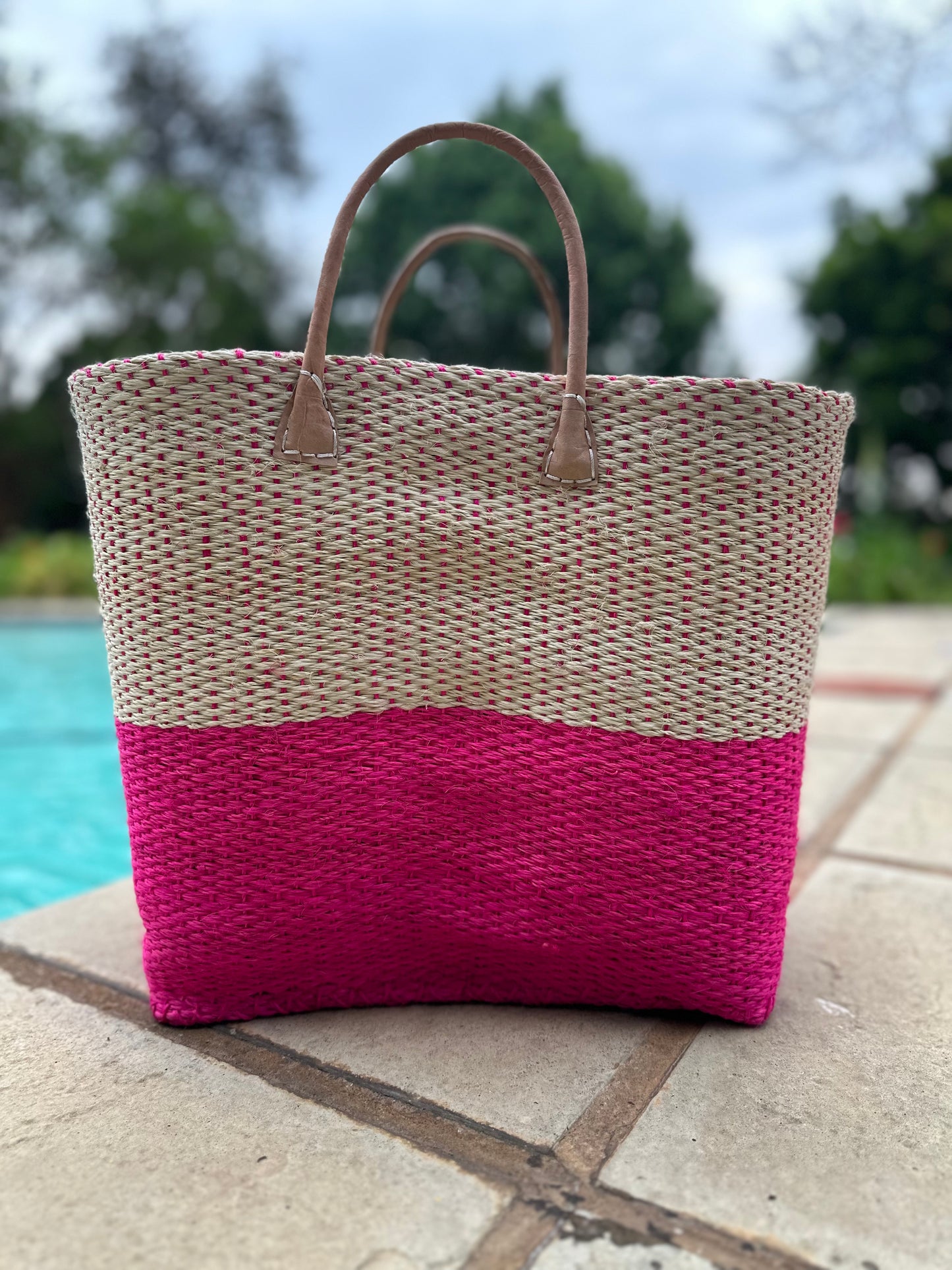 Bag Sisal Tote - Pink & Natural