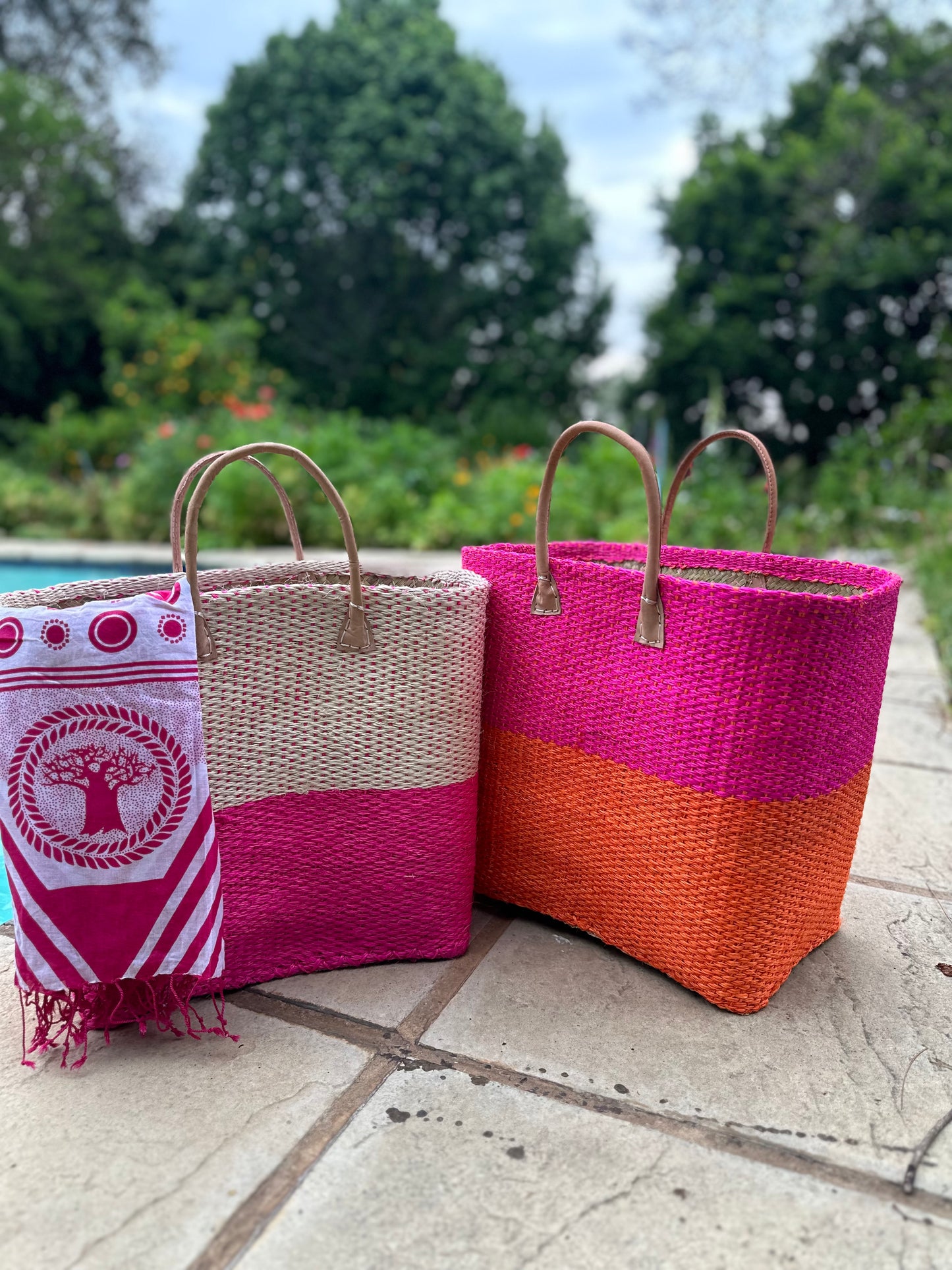 Bag Sisal Tote - Pink & Natural