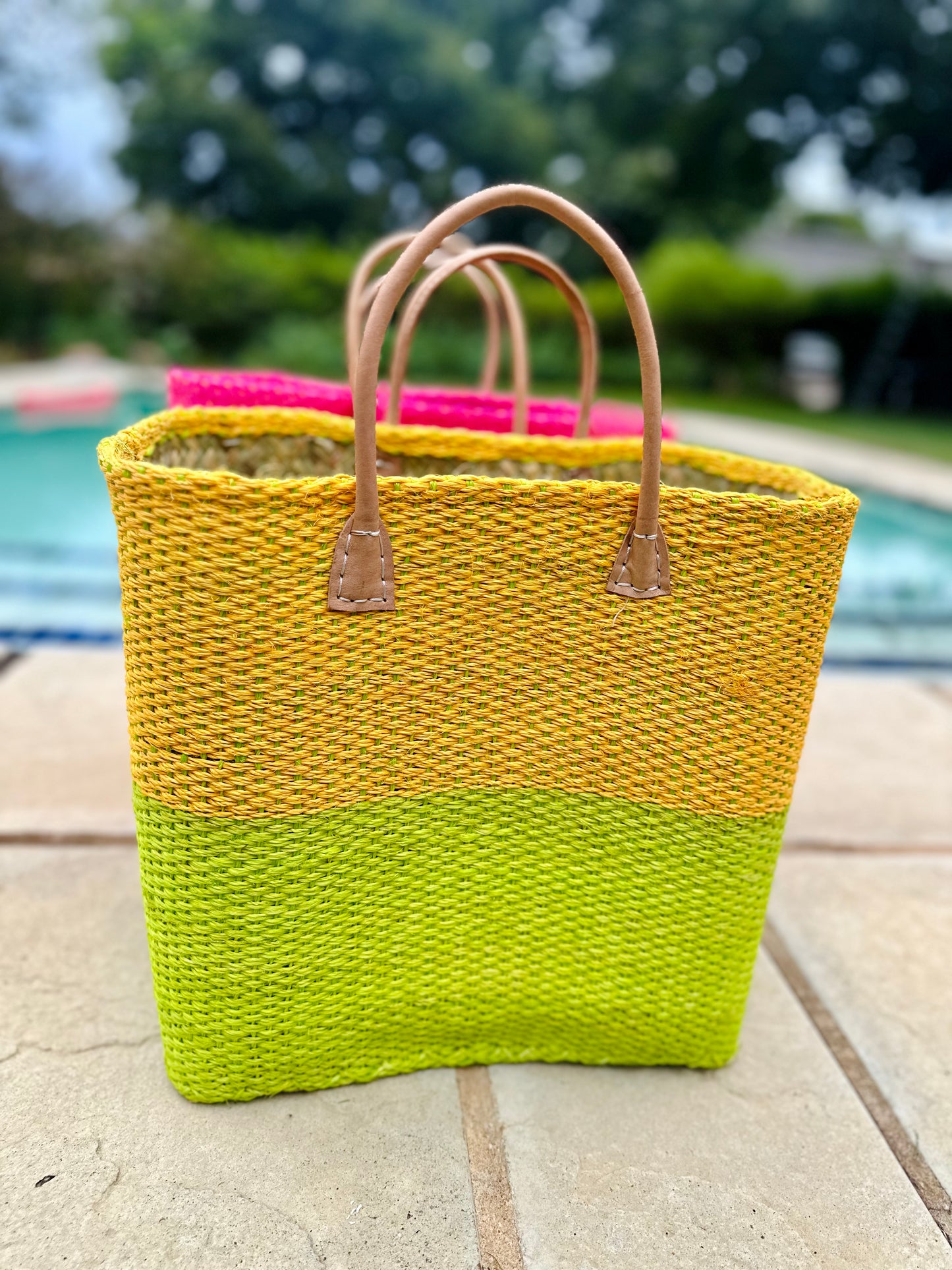 Bag Sisal  Tote- Lime & Yellow