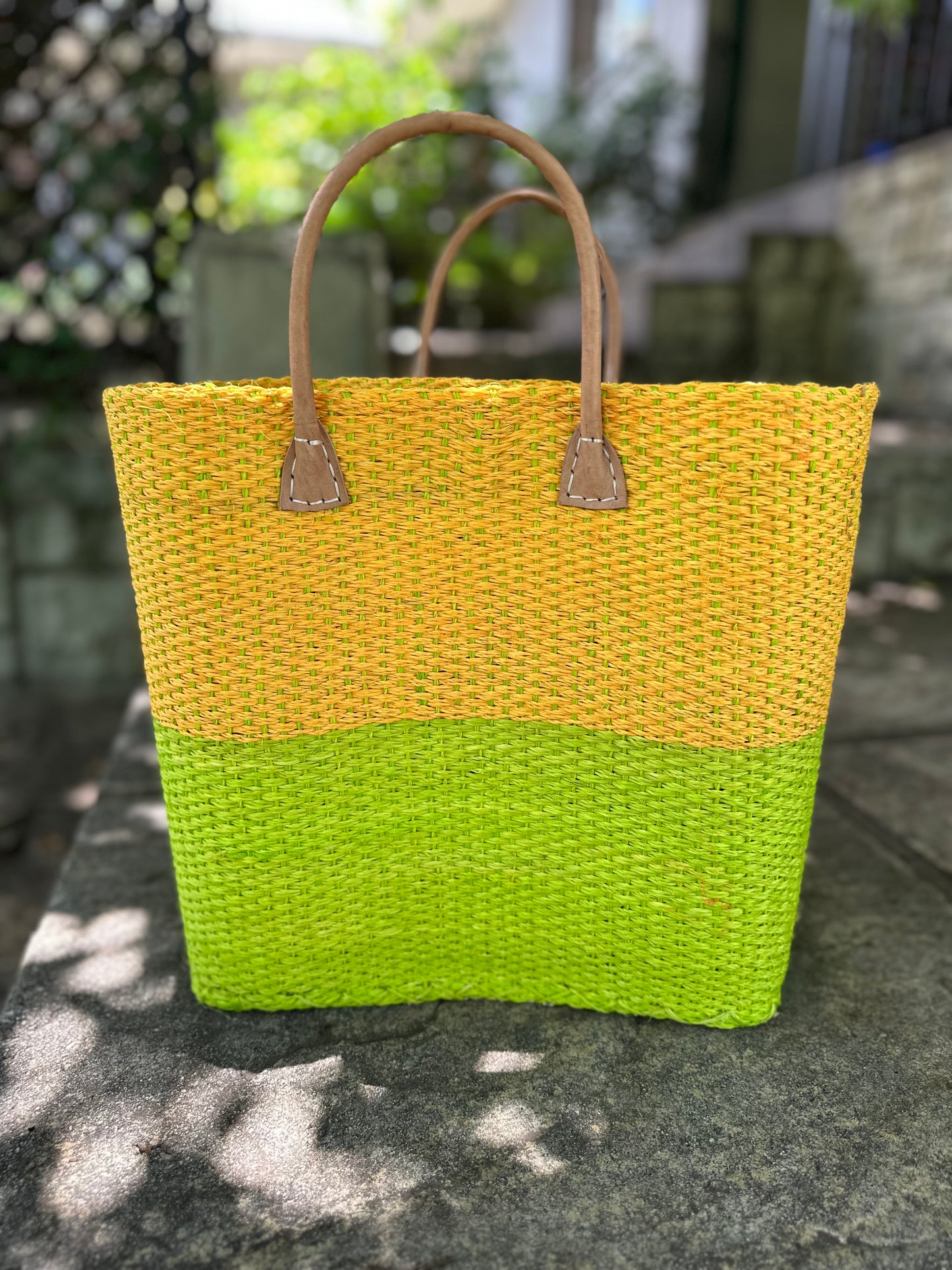 Bag Sisal  Tote- Lime & Yellow